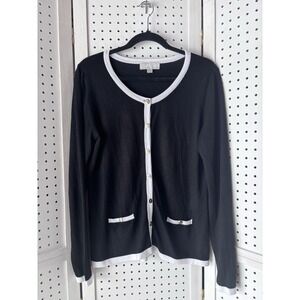 Carolyn Taylor Women's M Rayon Blend Black White Gold Button Cardigan Sweater